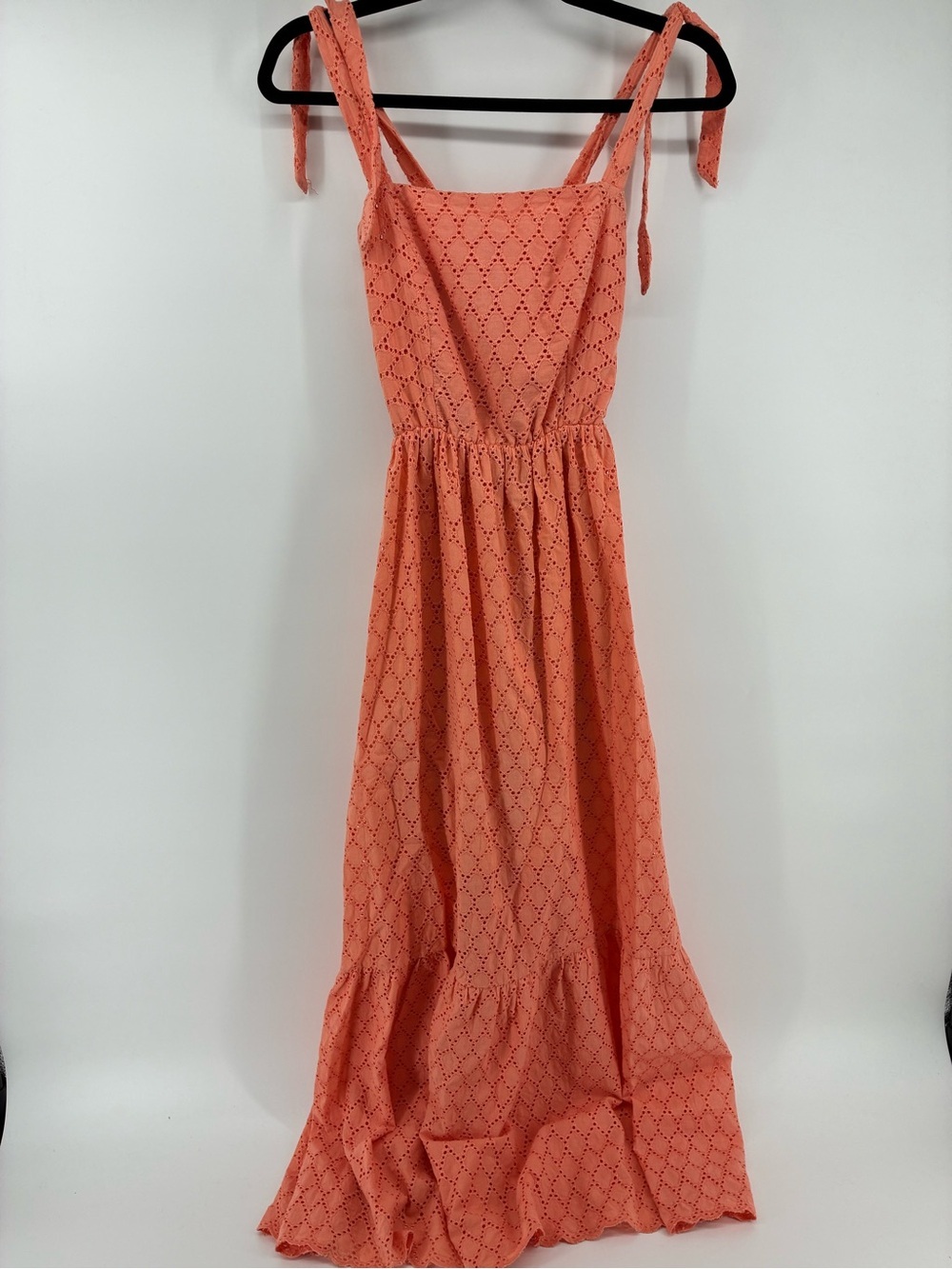 Women’s Coral Eyelet Maxi Dress with Tie Straps